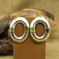 Large Oval Sterling Silver and Brass Post Earrings from Mexico