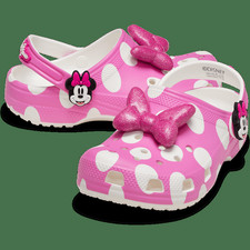 Crocs Clog Shoes Sandals Girls 5 Pink Minnie Mouse Glitter Bow Disney Polka Dot