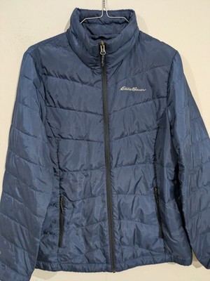 Eddie Bauer Women s Blue Quilted Down Puffer Jacket Full Zip Pockets Size M
