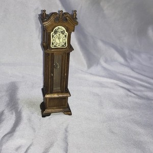 Wood Miniature Grandfather Clock Figurine, Brown Analog Roman Numerals
