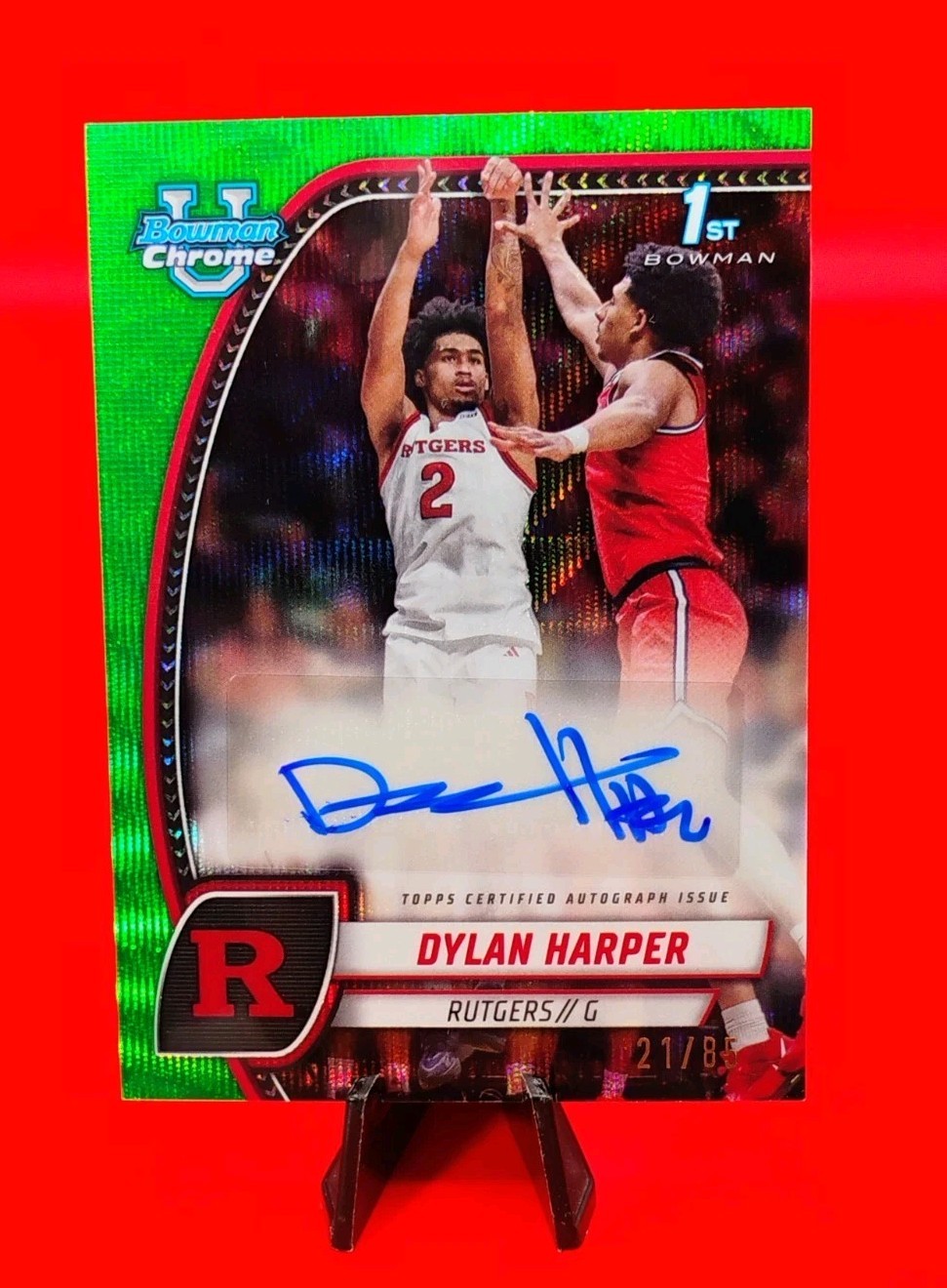 Dylan Harper 2024-25 Bowman Chrome U #22 Bowman 1st Auto Green Wave #21/85 Rare