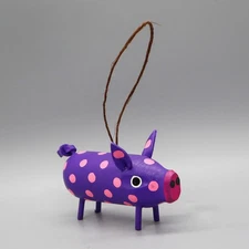 NAVAJO FOLK ART-PURPLE POLKA DOT PIG ORNAMENT by CHANDLER BEGAYE