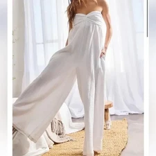 Bucketlist Wide Leg Tube Solid Twist Front Gauze Relaxed Jumpsuits Sz M
