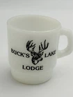 Vintage Anchor Hocking milk glass stacking Coffee mug Buck's Lake Lodge Deer Cup
