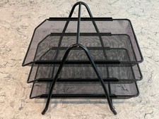 3-Tray Black Wire Mesh Desk Organizer, Slide-Out Trays