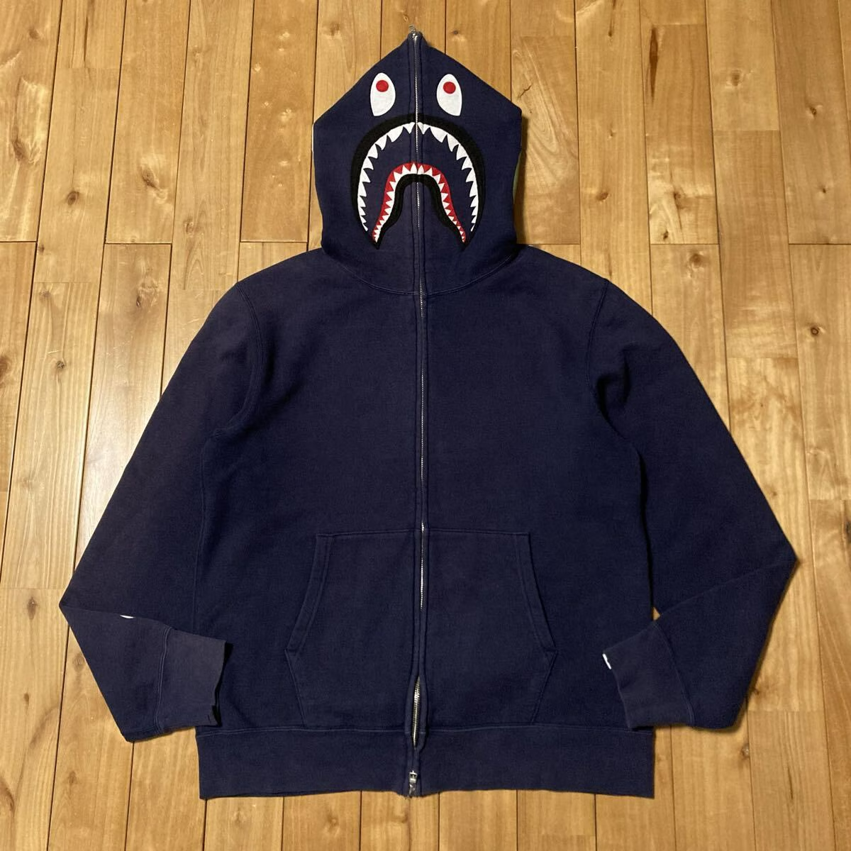 BAPE WGM Shark Full Zip Hoodie Navy A Bathing Ape Size XL | eBay