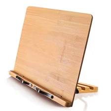 Bamboo Book Stand Cookbook Holder with 5 Adjustable Height 13.2 x 9.2