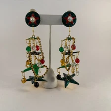 Lunch At The Ritz CHRISTMAS TREE CHANDELIER Clip-on Earrings RARE 