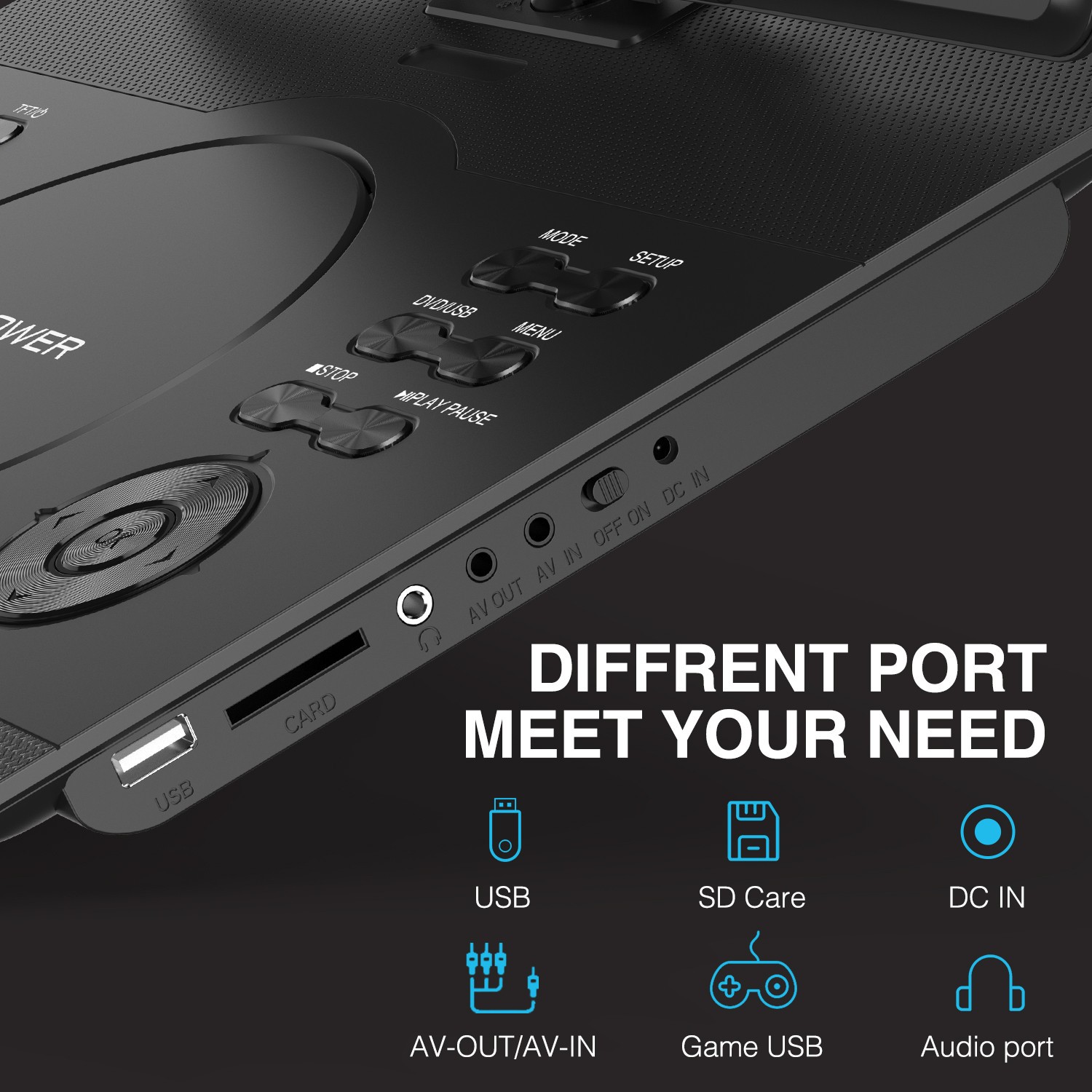 DBPOWER Portable 16.9" DVD Player With 14.1" Swivel Screen 6-Hours Rechargeable