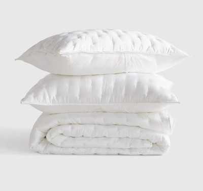 NWOT Quince Organic Bamboo Dream Quilt Set WHITE King Cal King 2 Shams NWOT