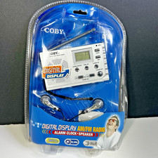 Coby Digital Display AM/FM Radio Alarm Clock Speaker w Headphones New Portable