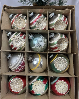 #ad #ad Vintage 12 Shiny Brite Double Indent Striped amp; Stencil Glass Christmas Ornaments $150.00