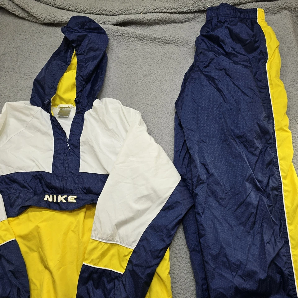 Vintage Nike Mens Medium Yellow Navy Lightweight Windbreaker Pullover Swoosh - Image 3 of 4