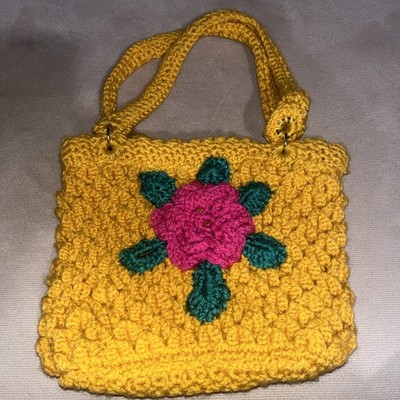Crochet Bag With Inside Pockets And Floral Design