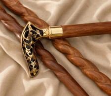 Vintage Gentleman Walking Stick with lack Gold Floral Brass Handle Elegance Gift