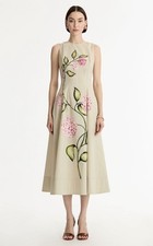 Oscar de la Renta S26 Porcelain floral print  Midi ALine Day Dress Size usS/it36