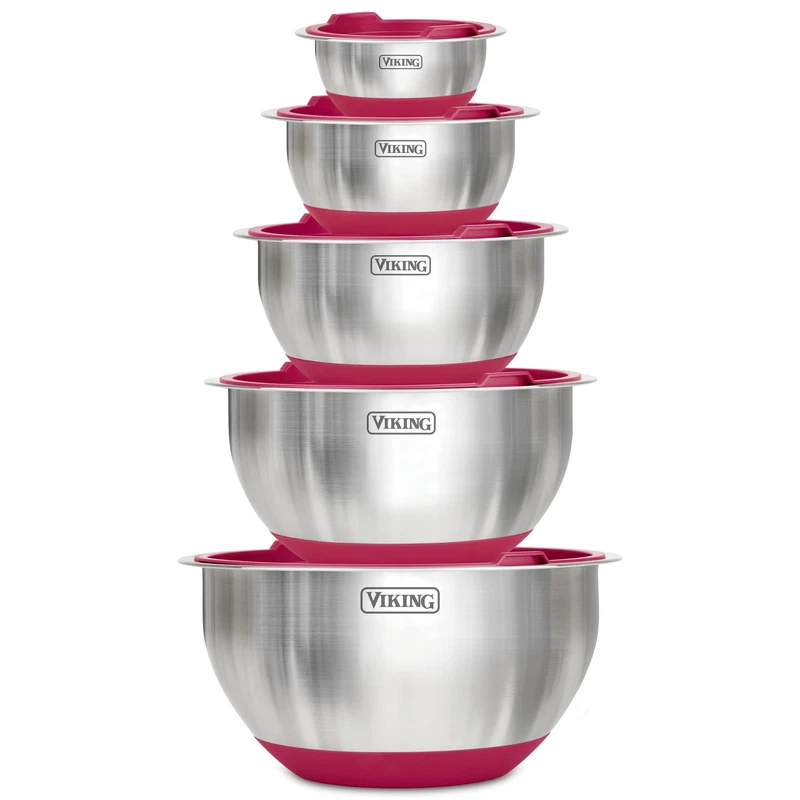 Viking Mixing Bowls Set 10 Piece Stainless Steel Kitchen Cookware Non-Slip
