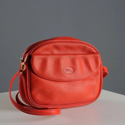 Sac Longchamp Vintage Cuir Rouge France des Années 1970-80 Original - Photo 1/4