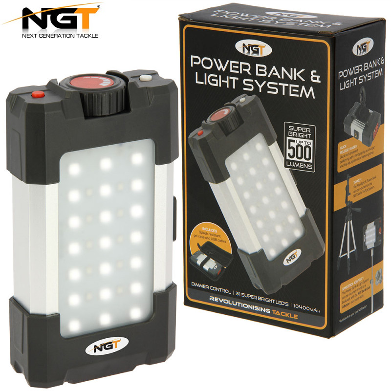 NGT Fishing Bivvy Light 10400mAH Power Bank 21 LED Lights Torch Camping Light