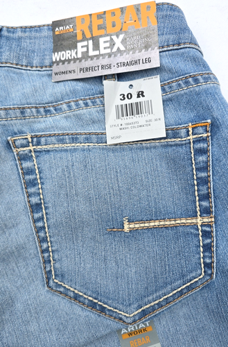 ARIAT Women's Rebar Work Flex Perfect Rise Coldwater Wash Denim Jeans 30R X 32" - Picture 10 of 11
