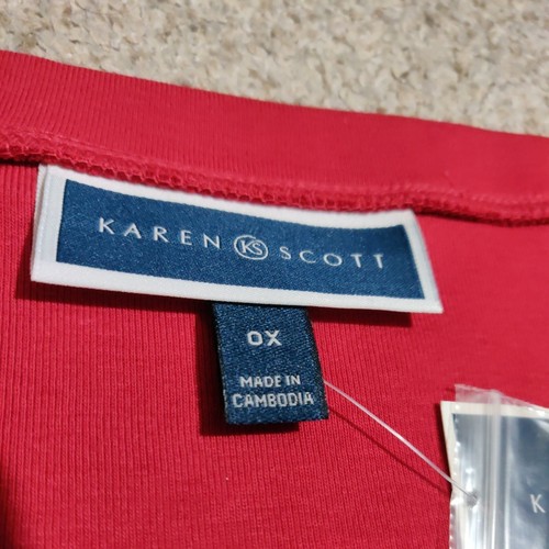 Karen Scott Women's Red Knit V-Neck Short Sleeve T-shirt Size 0X - Picture 5 of 7