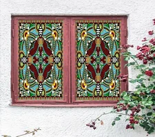 3D Green Pattern O2122 Window Film Print Sticker Cling Stained Glass UV Block Fa