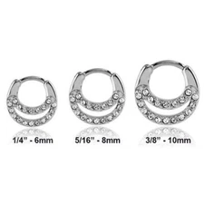 316L Surgical Steel Septum Clicker Nose Ring Hoop Clear CZ Choose Your Size 14G