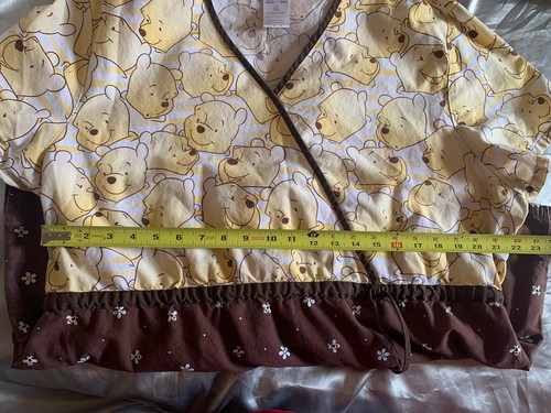 Rare Disney Winnie The Pooh scrub top Mock Wrap Color Block Yellow Brown Flowers - Picture 5 of 6