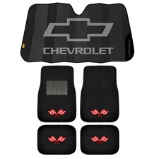 New Chevy Black Logo Red Checker Flag 4pc Carpet Car Floor Mats Auto Sunshade New Chevy Black Logo Red Checker Flag 4pc Carpet Car Floor Mats Auto Sunshade