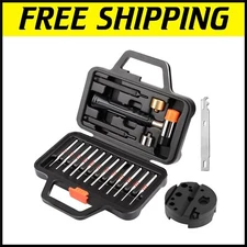 18-Piece Premium Roll Pin Punch Set with Replaceable Hammer Heads & Bench Block