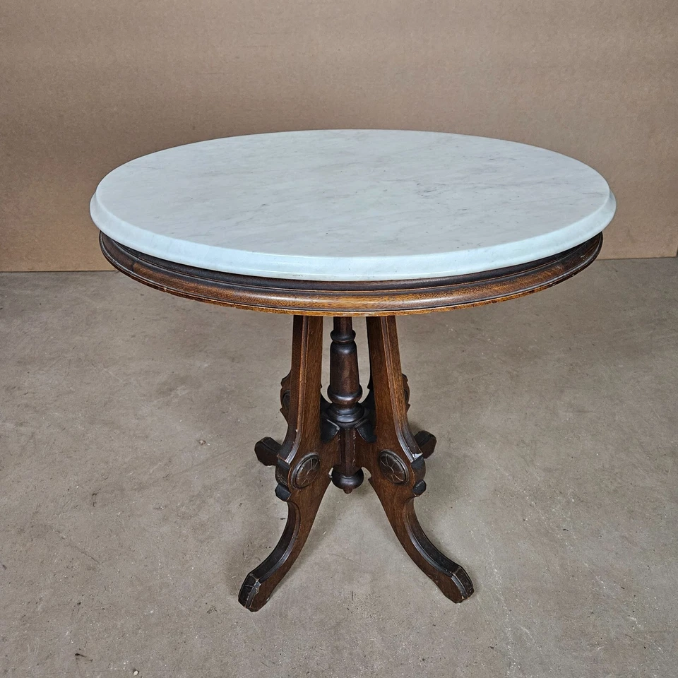 Antique Mahogany Center Table with Marble Top - Image 2 of 4