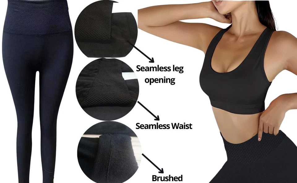 Ladies Thermal Leggings Thick Winter Fleece Lined Warm High Waist Tummy Control - Image 3 of 4