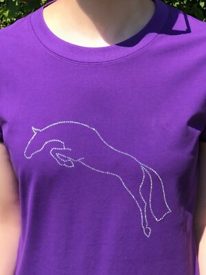 EQ-STAR Jumping Horse Rhinestone Purple Slim Fit T-Shirt Large