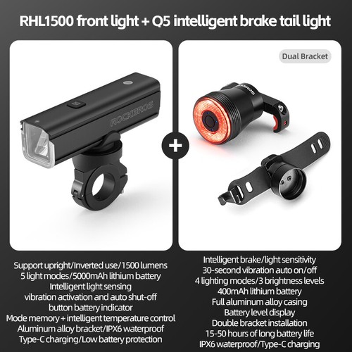 ROCKBROS Headlight and Taillight Combination Bike Front Rear Light Set USB-C LED - Picture 62 of 72