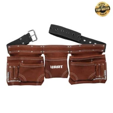 11-Pocket Double-Stitched Suede Brown Leather Tool Belt up to 52-inch Waist