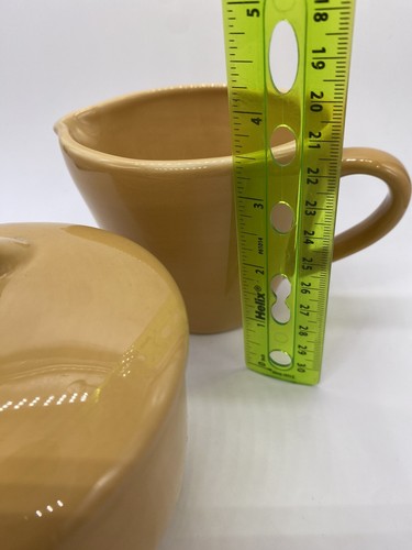 POTTERY BARN Creamer Sugar w Lid And Spoon Yellow Tan - Picture 7 of 8