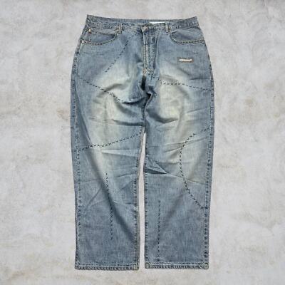 VINTAGE Y2K BASIC EMBROIDERED LIGHT WASH JEANS BAGGY PINKMAN STYLE