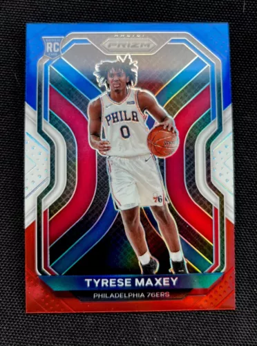 2020-21 Panini Prizm Tyrese Maxey Red, White and Blue Prizm RC #256