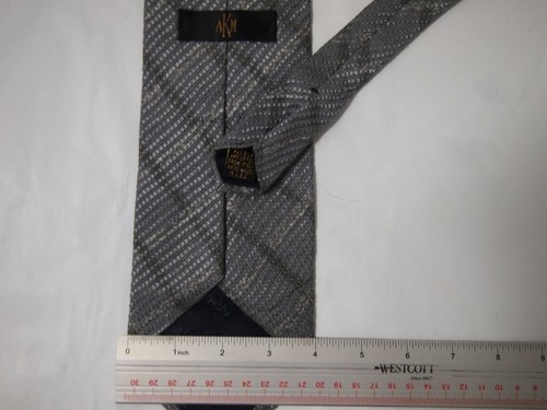 Vtg AKM Boys Necktie Tie Grey Checkered Silk - Picture 3 of 3