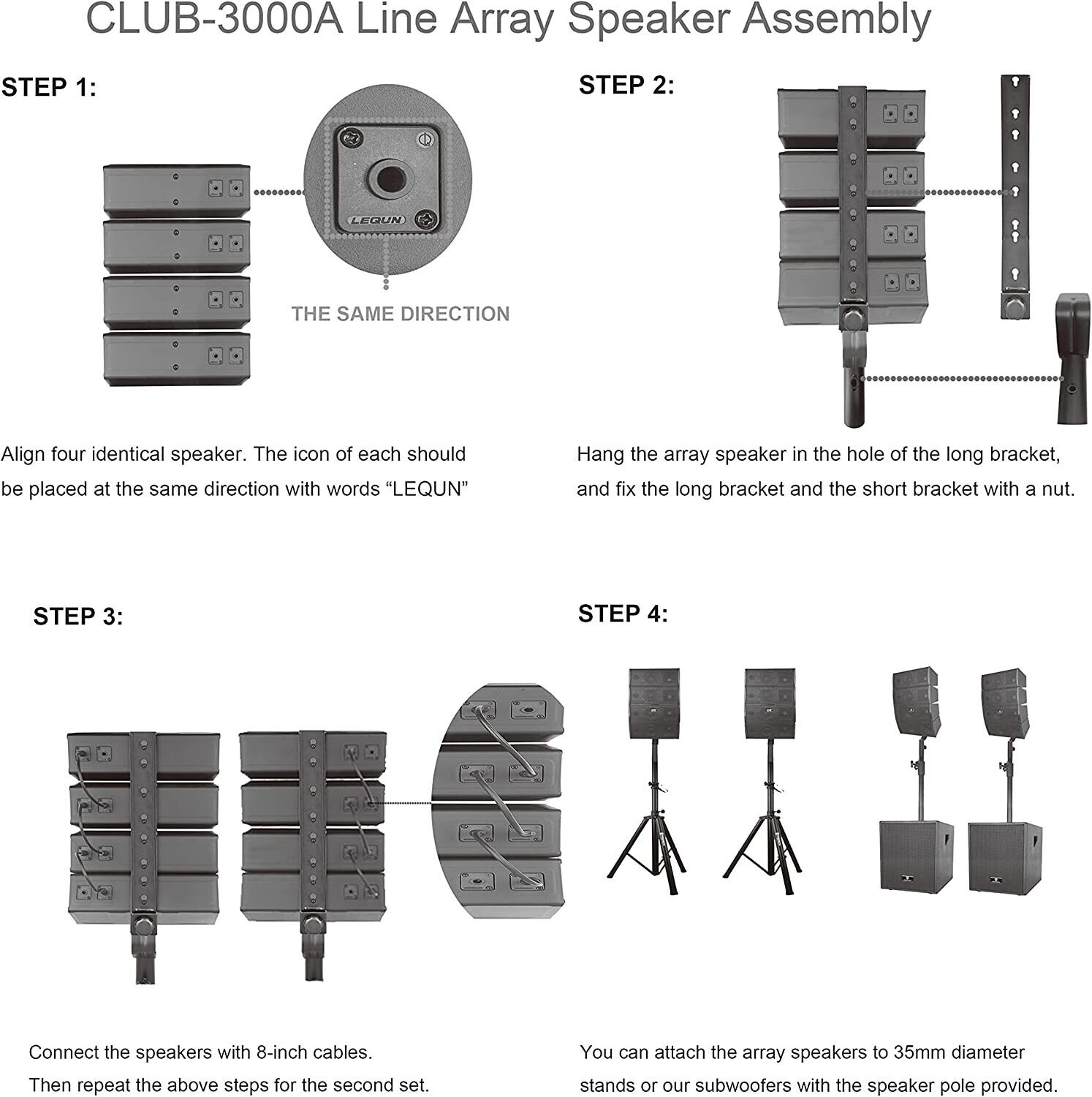  PRORECK Club 3000 12-Inch 4000w DJ Powered PA Speaker System  Combo Set with Bluetooth USB Drive Read Function SD Card Remote Control,Two  subwoofers and 8 line Array Speakers Set for Church