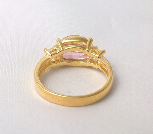 G-Filled Womens 18k yellow gold simulated diamond pink sapphire ring bling curve - Picture 5 of 8