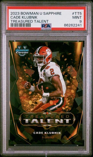 Cade Klubnik 2023 Bowman University Chrome Sapphire Treasured Talent SP PSA 9