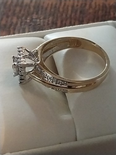 💎 10k Yellow Gold Princess, Round Diamond Halo Wedding Ring 3.5g JS604MNS Vintg - Picture 2 of 11