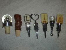 WINE BOTTLE TOPPER STOPPER LOT OF 7 SNOWGLOBE CASTLE PARIS HEART TIKI  