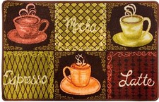 Printed Nylon Kitchen Rug nonskid 18"x30" 3 TYPES OF COFFEE,6 SQUARES, Daniel