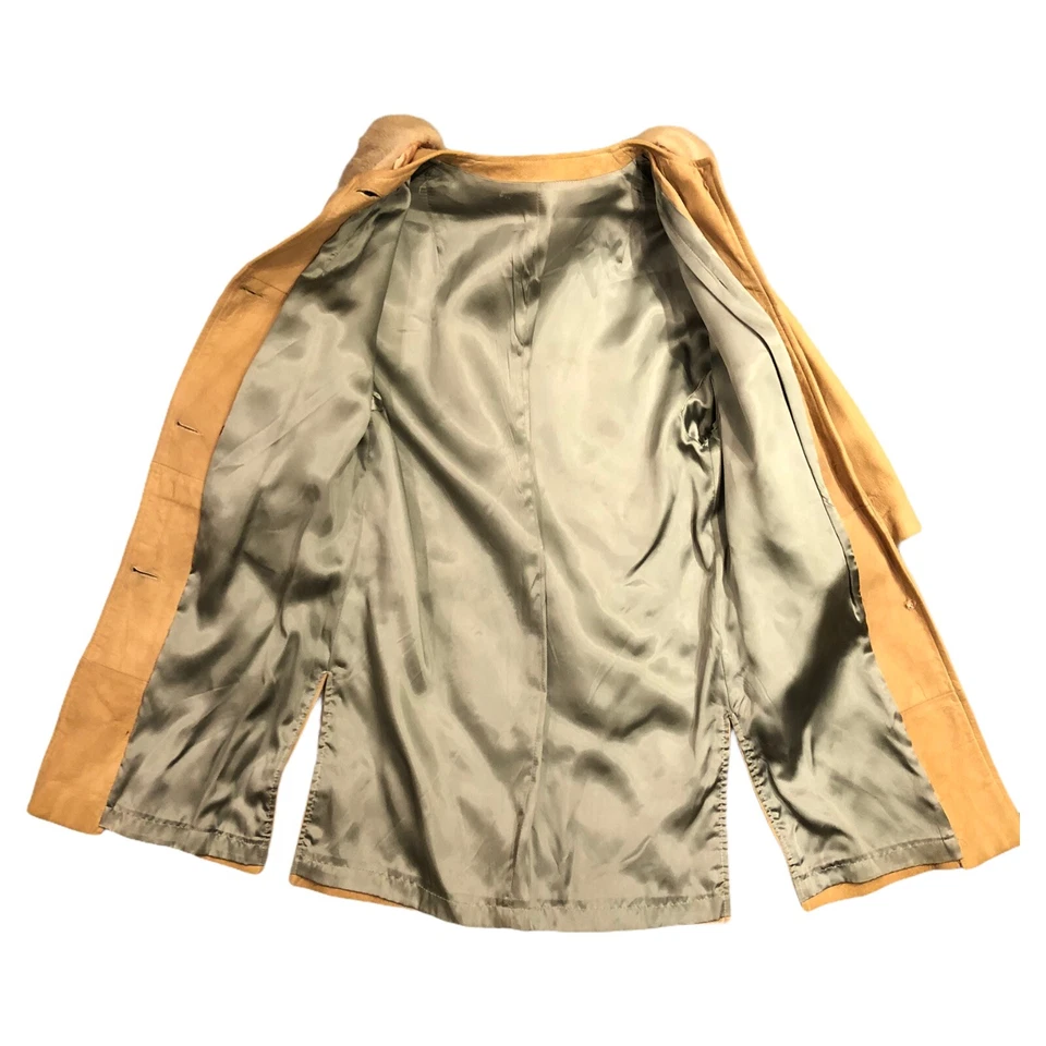 Abrigo chaqueta de cuero nobuck de colección años 60 para mujer cuello de piel botón cubierto 8 COMO ESTÁ Foto 2 de 4