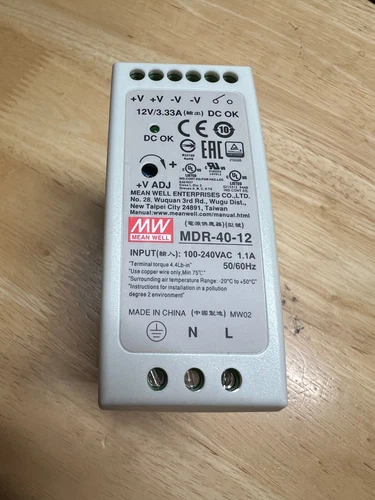 Mean Well MDR-40-12 AC to DC DIN-Rail Power Supply 12 Volt 3.33 Amp 40 Watt