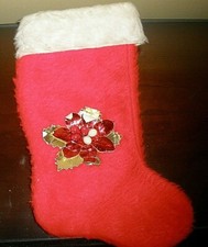 Vintage Christmas Tree Stocking with Red Holly 10.5"