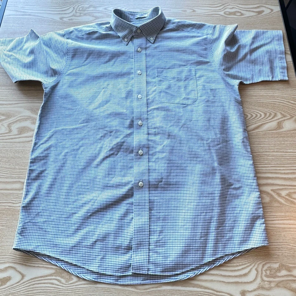 L.L.Bean Large Shirt Mens Blue Green White 25" Pit-to-Pit Designer 16" Collar - Image 4 of 4