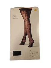 A New Day Women's Black Floral Printed Thigh High Fashion Tights Size S/M A70